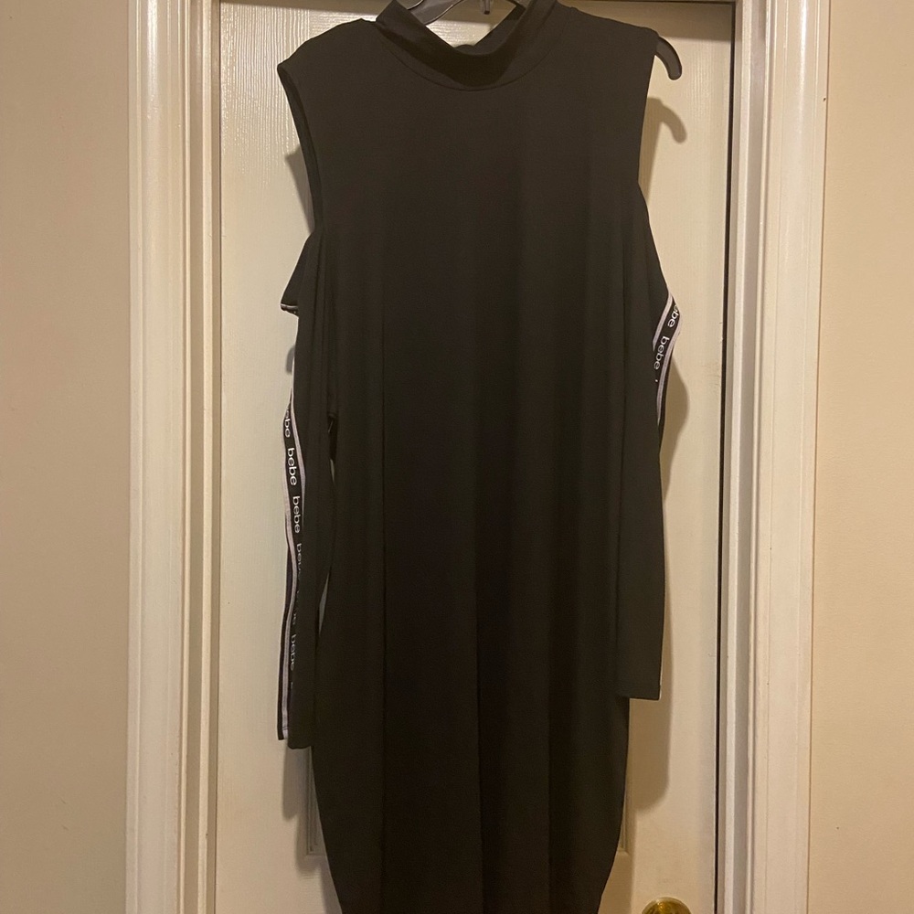 bebe Black Midi Dress with Side Logo Detail on the arms